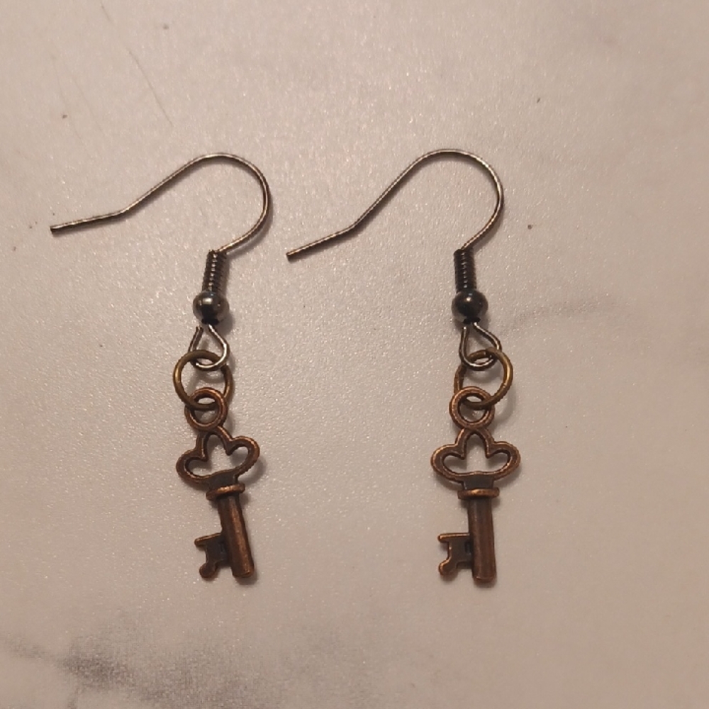 4/$40 New Bronze Key Pair of Earrings - Hand-Made (Assembled)